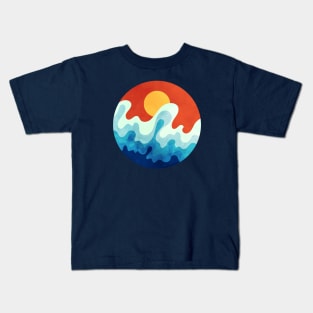 Vibrant Sun and Ocean Waves Art Kids T-Shirt